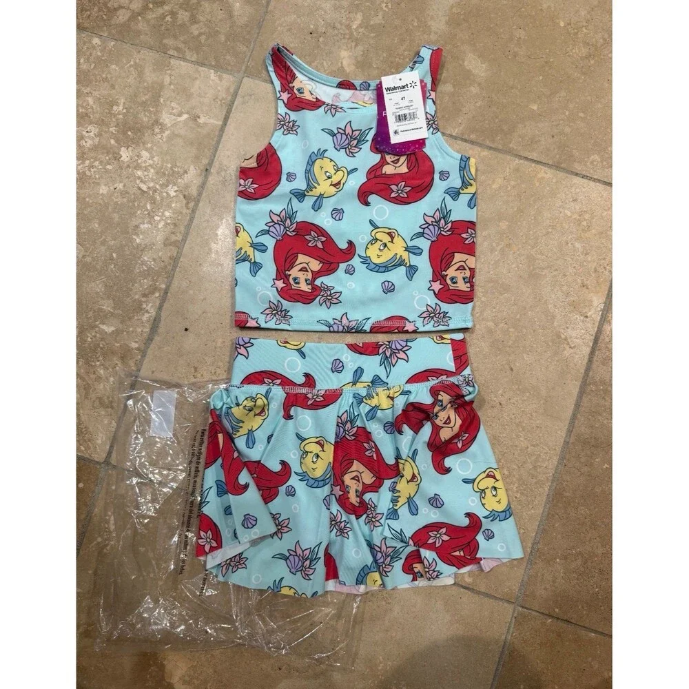 NEW Disney Little Mermaid Girls Tank Top & Skirt Skort Athletic Set Size 4T 4